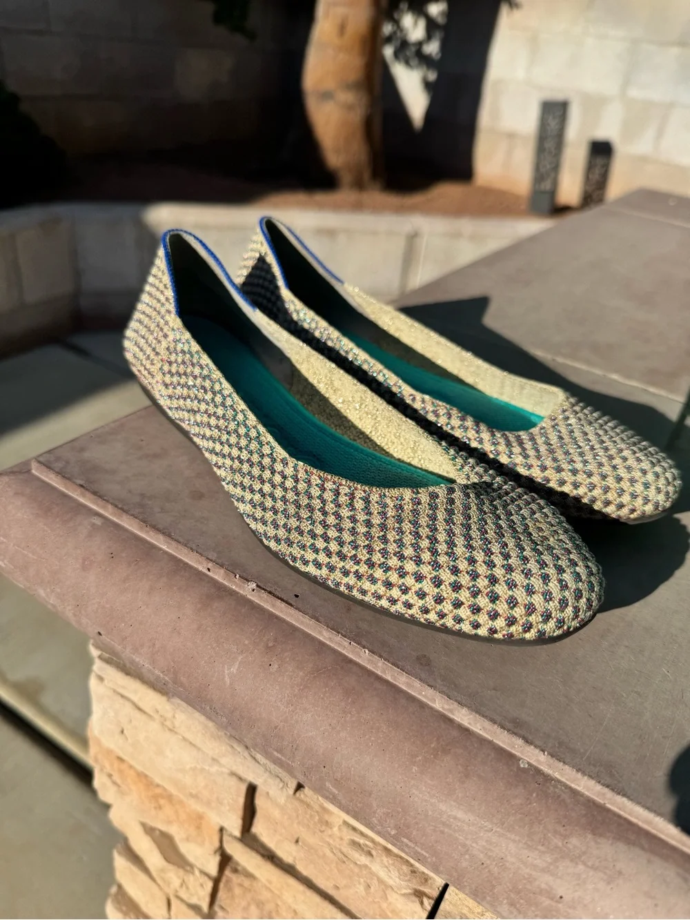 Rothy's Limited Edition square jewel Metallic Multicolor Woven Ballet Flats